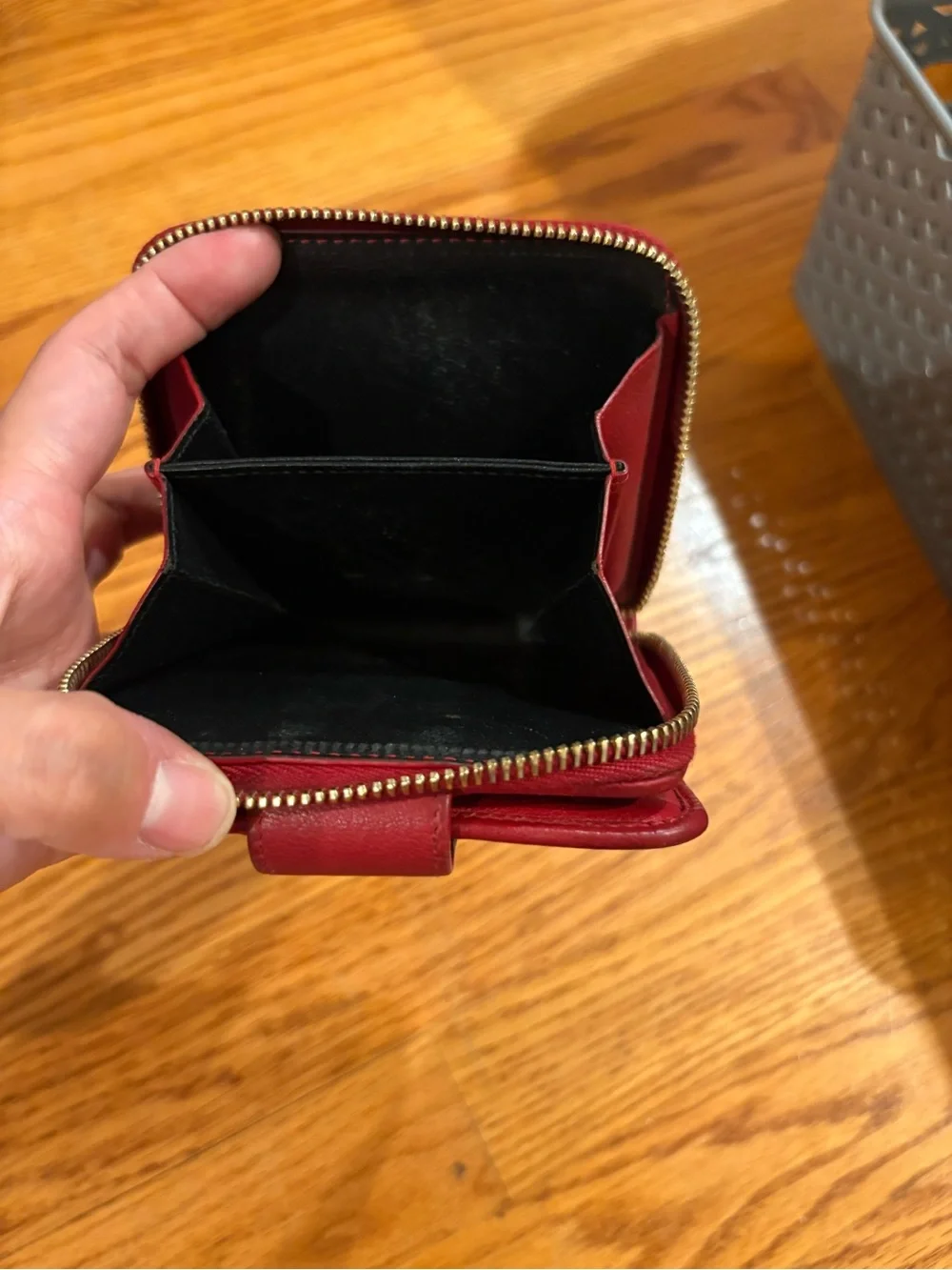 Yves Saint Laurent Embossed Red Leather Zip Coin Wallet